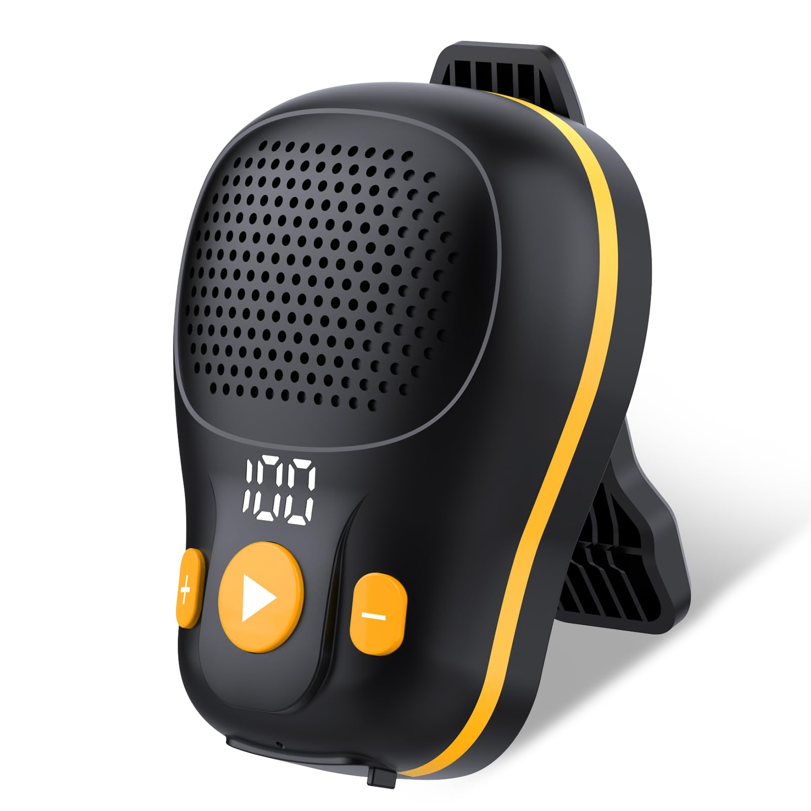 Photo 1 of ZYHKON Wearable Bluetooth Speaker, Clip-on Wireless Portable Speakers, IP56 Waterproof Clip Speaker Up to 18 Hours Battery Life, Built-in Mic for Hands-Free Music/Calls, Black and Yellow