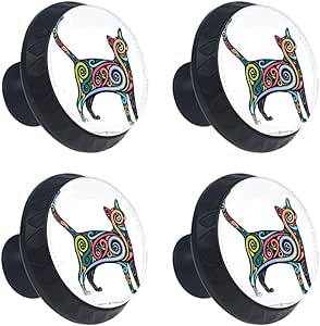 EZIOLY - Tiradores de cristal para gabinete, 4 piezas, diseño de gato