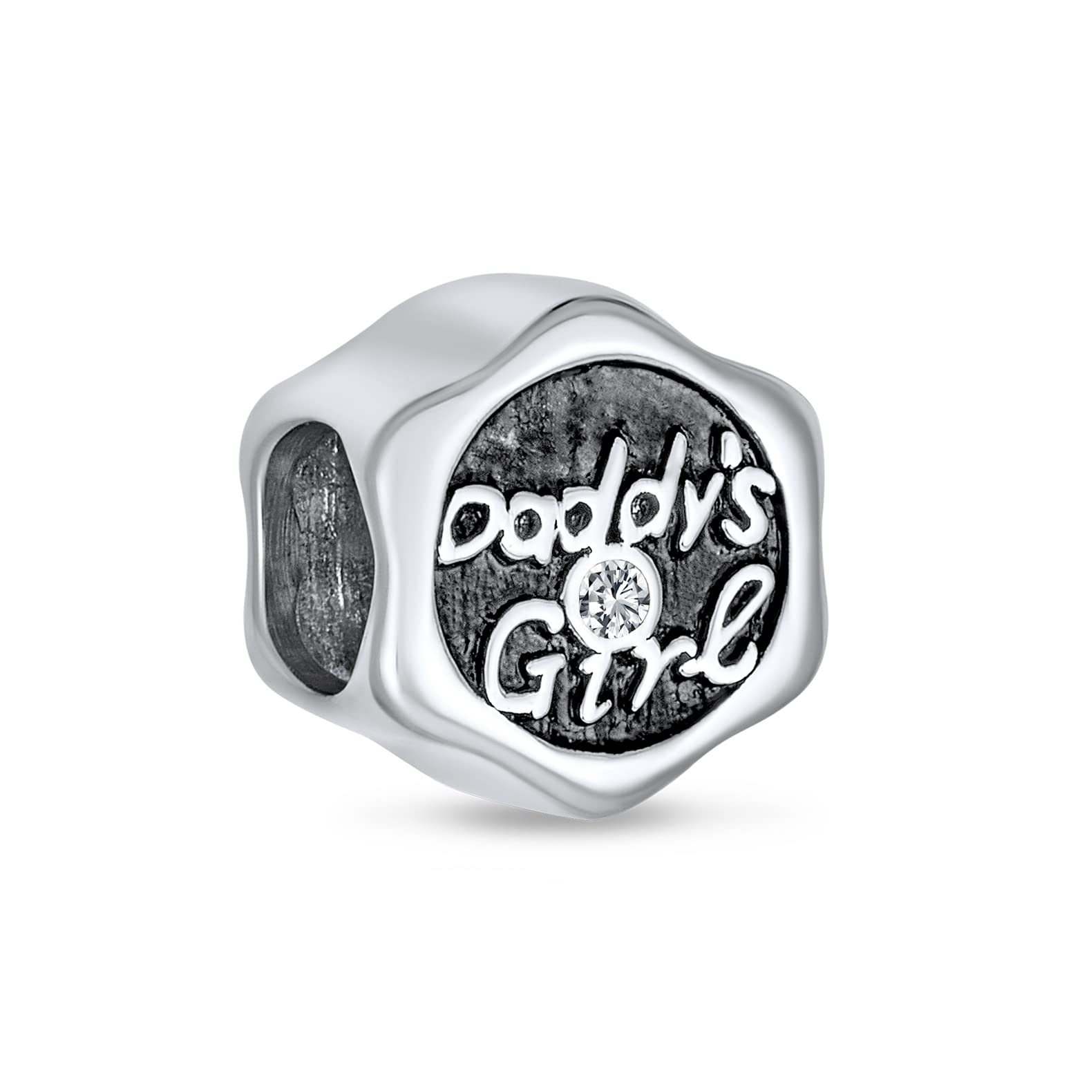 Bling Jewelry Fathers Love CZ Words Daddys Charm Bead For Daughter For Teen .925 Sterling Silver Fits European Bracelet