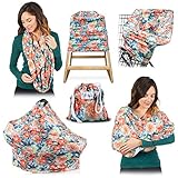 High Quality Stretchy Baby Car Seat Cover, Canopy, Nursing And Breastfeeding Cover, Kutest N' Precious, Infinity Scarf, Stroller and Shopping Cart, Baby Carrier, Multi Use (Blue and Orange)