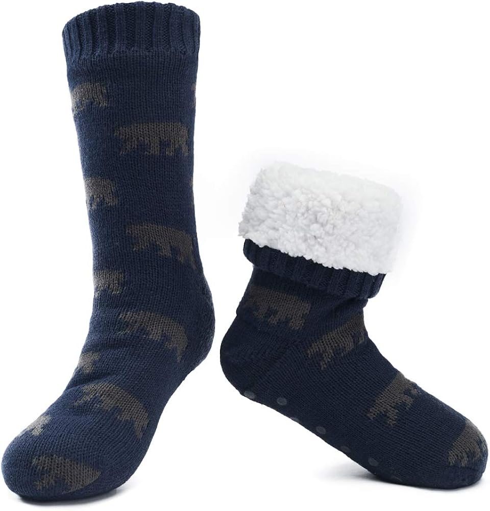 MaaMgic Mens Fuzzy Warm Slipper Socks Non Slip Skid Winter Cozy Knit