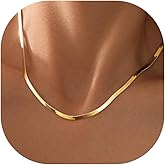 WomenGifts 14K Gold Silver Plated Herringbone Necklace for Women, Dainty Snake Chain Choker, Trendy Simple Long Layered Jewelry Non Tarnish, 3/4/5/8mm,14,16,18,20,22,24,26 Inch Thin & Chunky Options