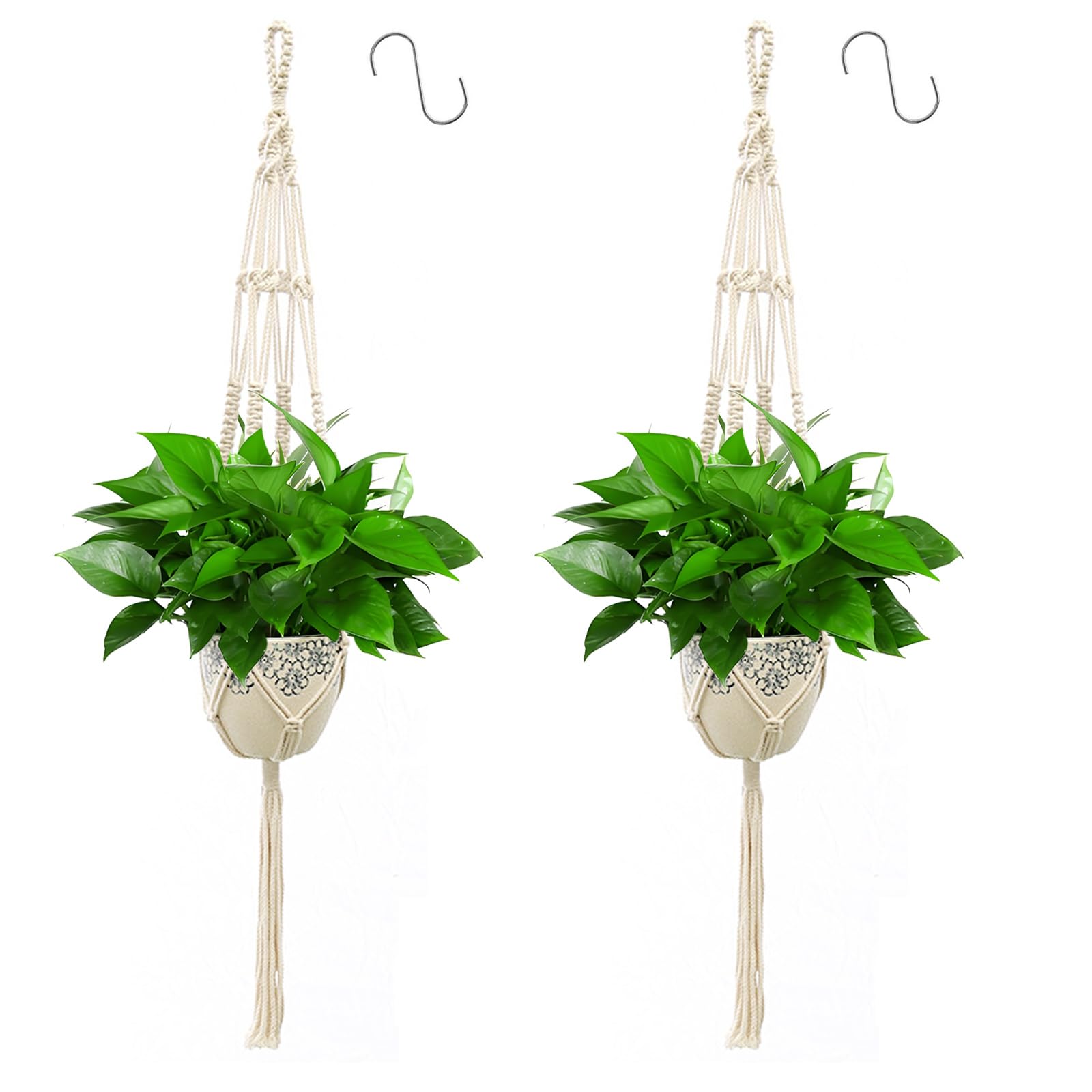 Apstaqeoo 2PCS Hanging Planters Baskets, Cotton Rope Macrame Plant Hanger Wall Hanging Plant Holder Flower Pot Holder with 2 S Shaped Hooks for Indoor Outdoor Garden Balcony Home Decor 110CM(Style 2)
