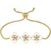 EcoJewere Pressed Flower Bracelet, Pearl Plum Pressed Wildflower Bracelet, Gold Flower, Personalized Jewelry with Real Flowers, Adjustable
