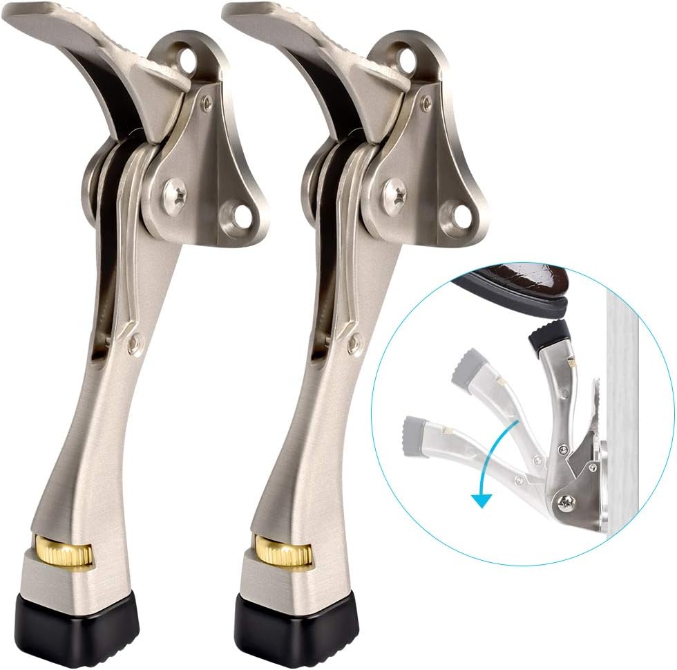 Heavy Duty Door Stopper,Kickdown Door Stop for Heavy Door, Easy to Set & Release with One-Touch, Adjustable Height,Rubber Tip,Door Mounted,Adjustable,4" Heavy Duty Door Kickstand,4 Pack for Wide Doors