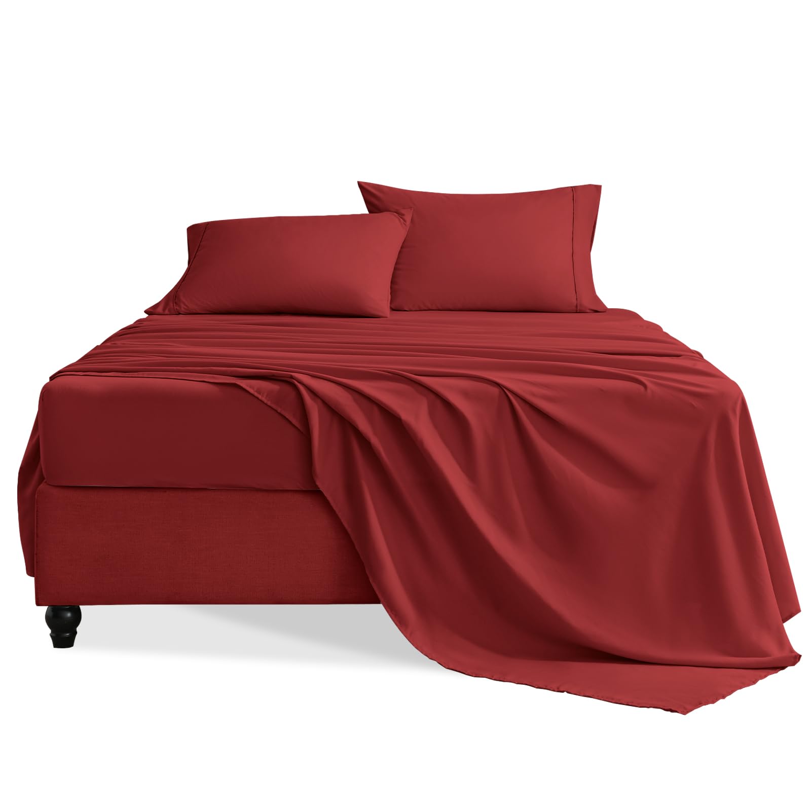 Swiftify Full Size Bed Sheets Set, 4 Pieces Hotel Luxury Soft Microfiber Bed Sheets Set, Up to 16" Deep Pockets, Oeko-Tex Sheets with Elastic, Breathable, Wrinkle Free (Wine Red, Full)