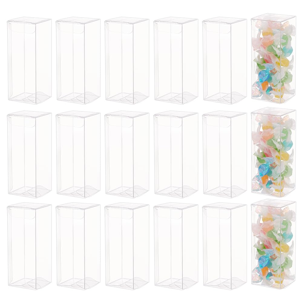 BENECREAT 40PCS Transparent PVC Favor Boxes, 4x4x10cm Rectangle Clear Plastic Containers for Christmas, Wedding, Party, Birthdays Favors
