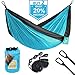 LATTCURE Double Camping Hammock, Lightweight Portable Hammock Parachute Nylon Fabric & 600LB High Capacity with 2 Adjustable Hanging Straps for Camping Backpacking Travel Beach Yard(Blue+Grey)