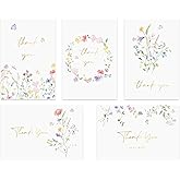20 pack Floral Thank You Cards with Adhesive Envelopes, Gold Foil 4" x 6" Watercolor Wildflower Thank You Cards Blank for Wedding, Birthday, Bridal Showers, Baby Showers, Business, All Occasion