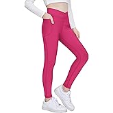 Zaclotre Girls Fleece Lined Leggings Kids Water Resistant Winter Warm Crossover Athletic Yoga Pants with Pockets