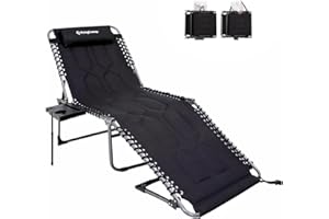 KingCamp Oversize Lounge Chair Outdoor, Extra Large Padded Folding 5 Positions Chaise Tanning Chairs with Pillow & Side Table for Outside Sunbathing Beach Patio Pool Camping (Black)
