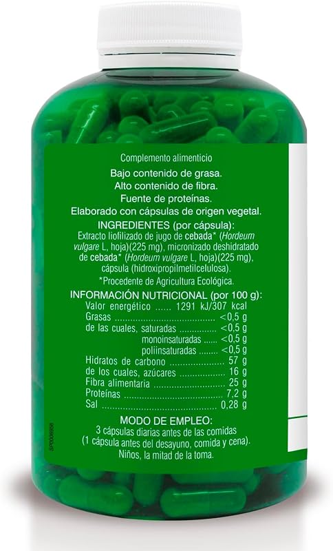 Verde de cevada - Ajuda a equilibrar o corpo - Fornece alto teor de ácidos gordos essenciais, antioxidantes, elementos traço e enzimas - 100% natural - 240 cápsulas de 580mg