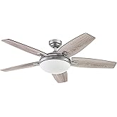 Honeywell Ceiling Fans Carmel Modern 48 Inch Ceiling Fan with Light, Remote Control Fan, LED Indoor Fan with 5 Blades, Gray O
