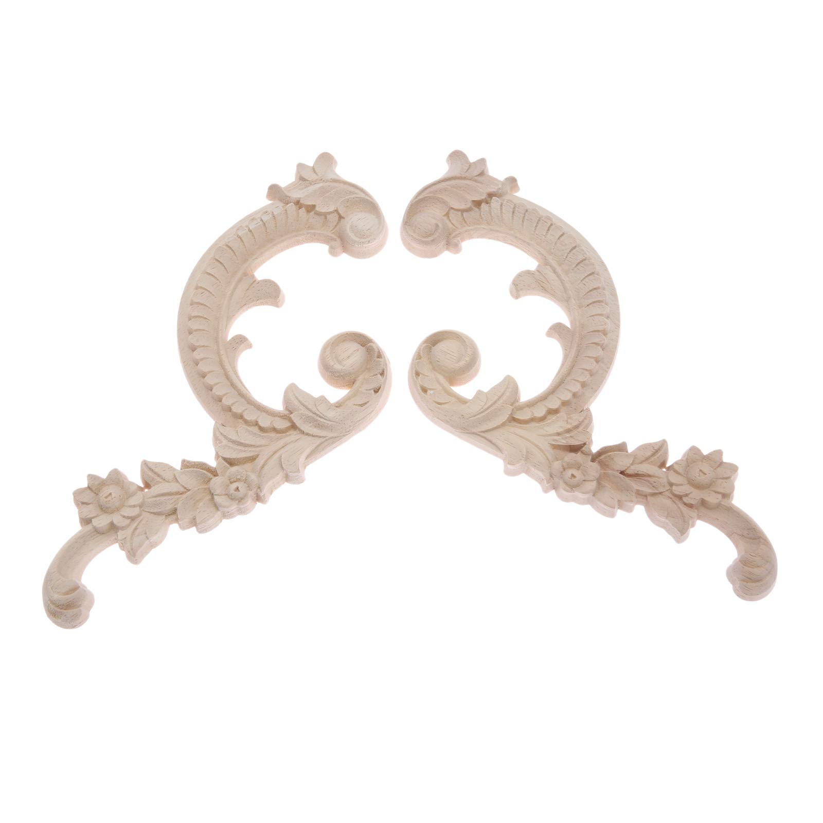 MUXSAM 1 Pair Left&Right Unique European Unpainted Wood Carved Frame Onlay Applique Corner Decoration of Furniture Doors 25 * 10cm