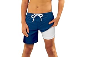 QRANSS Boys Swim Trunks Toddler Swim Shorts with Compression Liner Anti Chafe 2 in 1 Bathing Suit Swimsuit Swimwear