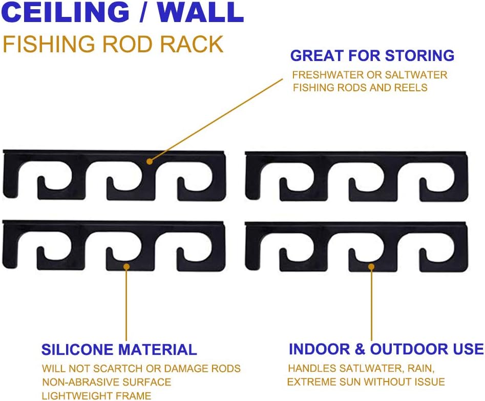 Ceiling Rod Rack Fishing Rod Rack Storage for Ceiling or Wall-Ultra Sturdy Strong Weatherproof Indoor and Outdoor Use, Holds 6 Rods: Home Improvement
