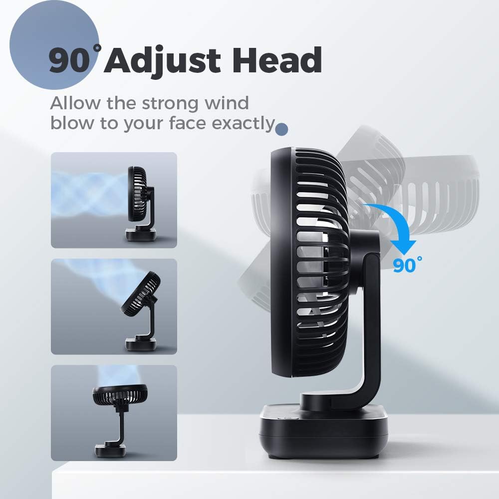 OCOOPA USB Desk Fan, 4000mAh Rechargeable Battery Operated Table, 4 Speeds 5 Inch Mini Portable - Image 5