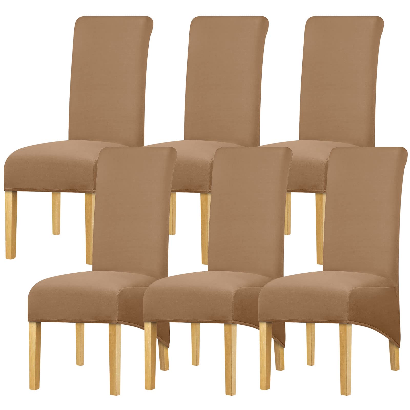 Leorate High Back Chair Covers Stretch Spandex Fabric Chair Slipcover Large Thick Seat Cover for Home Dining Room Kitchen Hotel (Pack of 6, Camel)