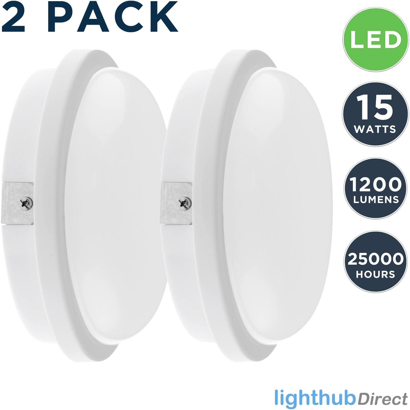 LightHub 2 Pack 15W LED IP65 Wall/Ceiling Mounted Bulkhead Light