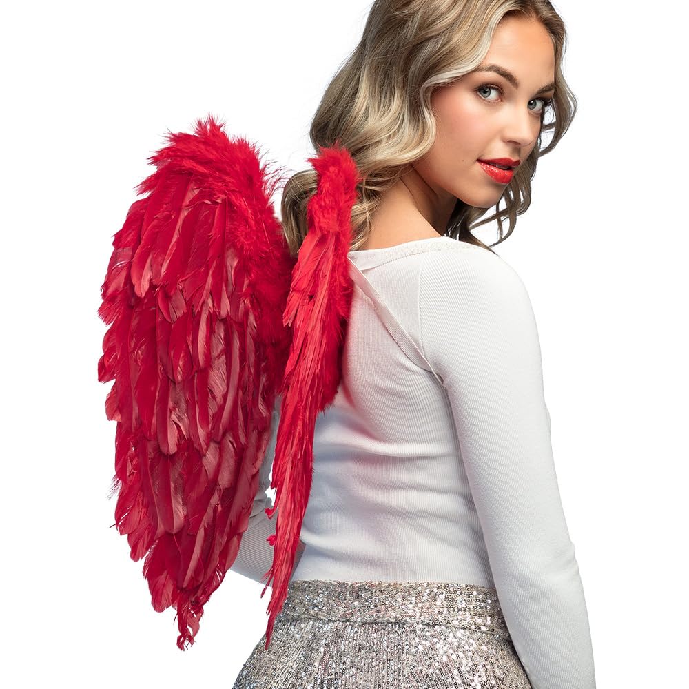 Boland Red Angel Wings 50 x 50 cm for Adults – Feather Costume Wings for Fancy Dress, Halloween, Carnival, Cosplay & Theme Parties – Lightweight Devil or Angel Accessory for Party Outfits