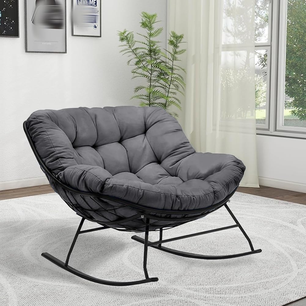 Photo 1 of (Only Cushion) Indoor Outdoor Waterproof Papasan Rocking Chair Cushion,Thicken Patio Rocking Egg Chair Cushion, Rattan Chair Cushions, Hammock Chairs Cushions for Garden, Porch, Balcony (Dark Grey)