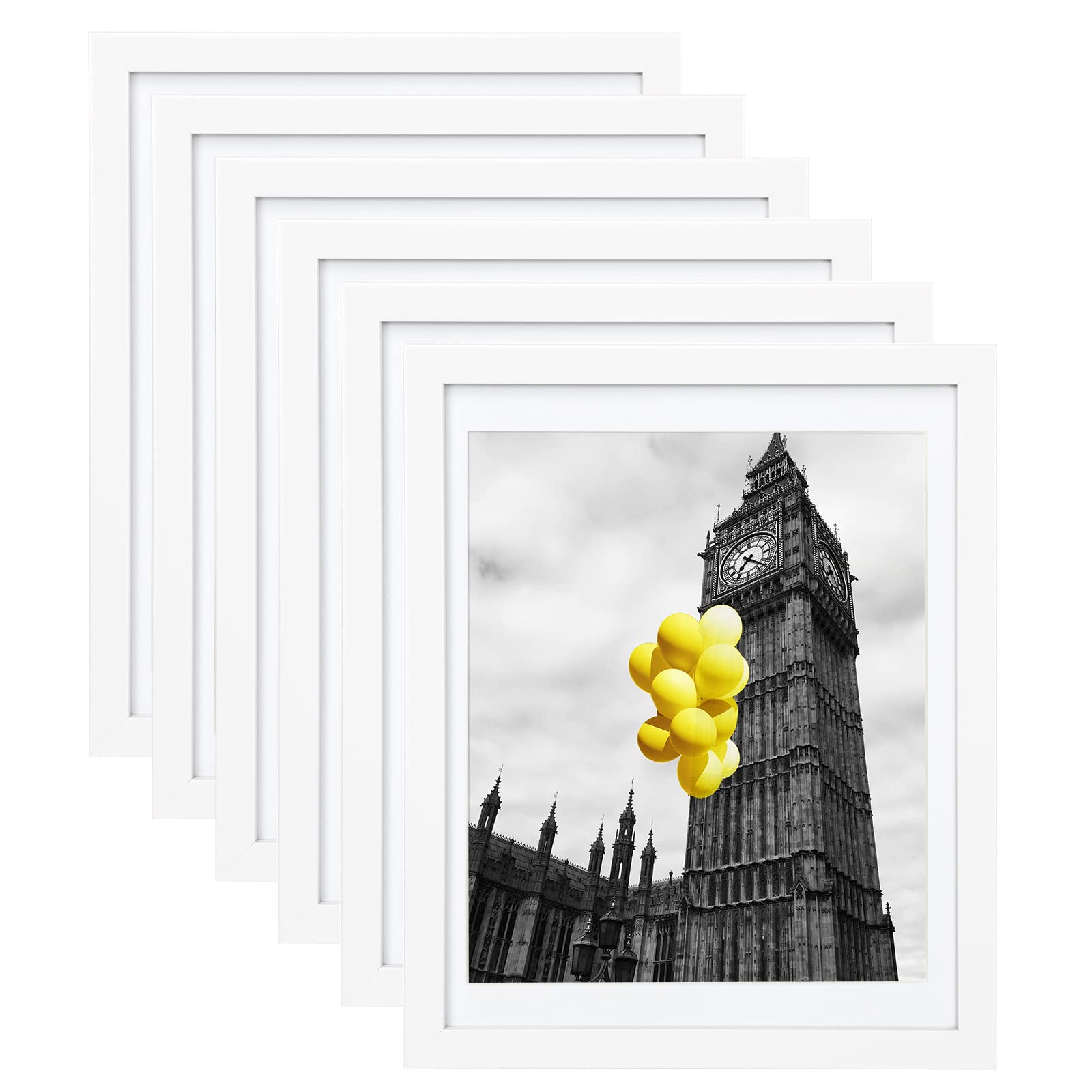 Photo 1 of (USED/FAIR) BSRHOME 12x16 Picture Frames Set of 6 with Plexiglass, Display Pictures 11x14 with Mat or 12x16 Without Mat for Tabletop Display and Wall Mounting?White