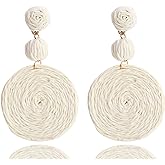Boho Raffia Ball Earrings for Women, Handmade Statement Drop Earrings Straw Dangle Earrings Beach Vacation Jewelry