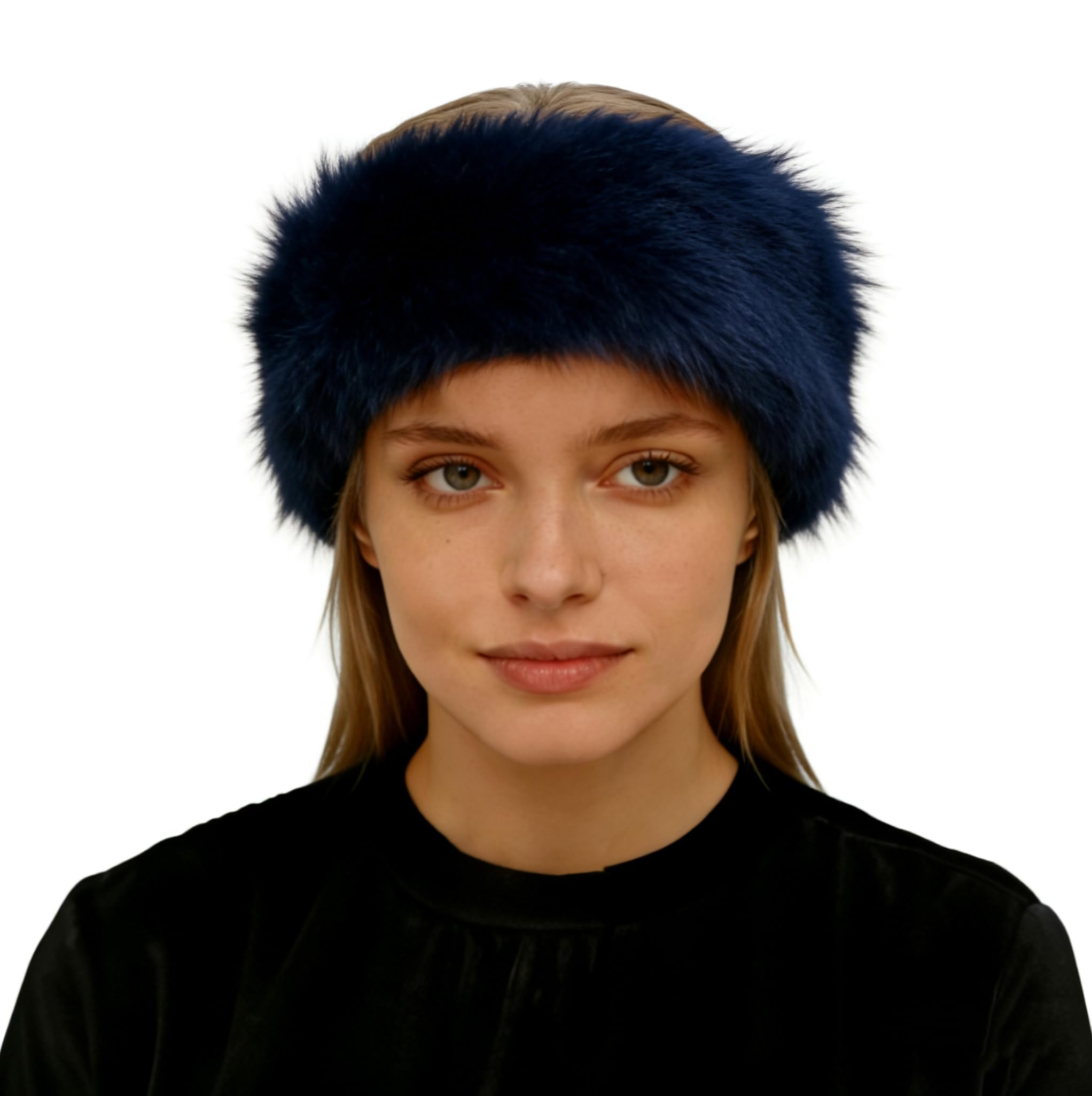 Lina & Lily Women's Winter Headband Head Ear Warmer Long Pile Faux Fur (Navy Blue) — image 1