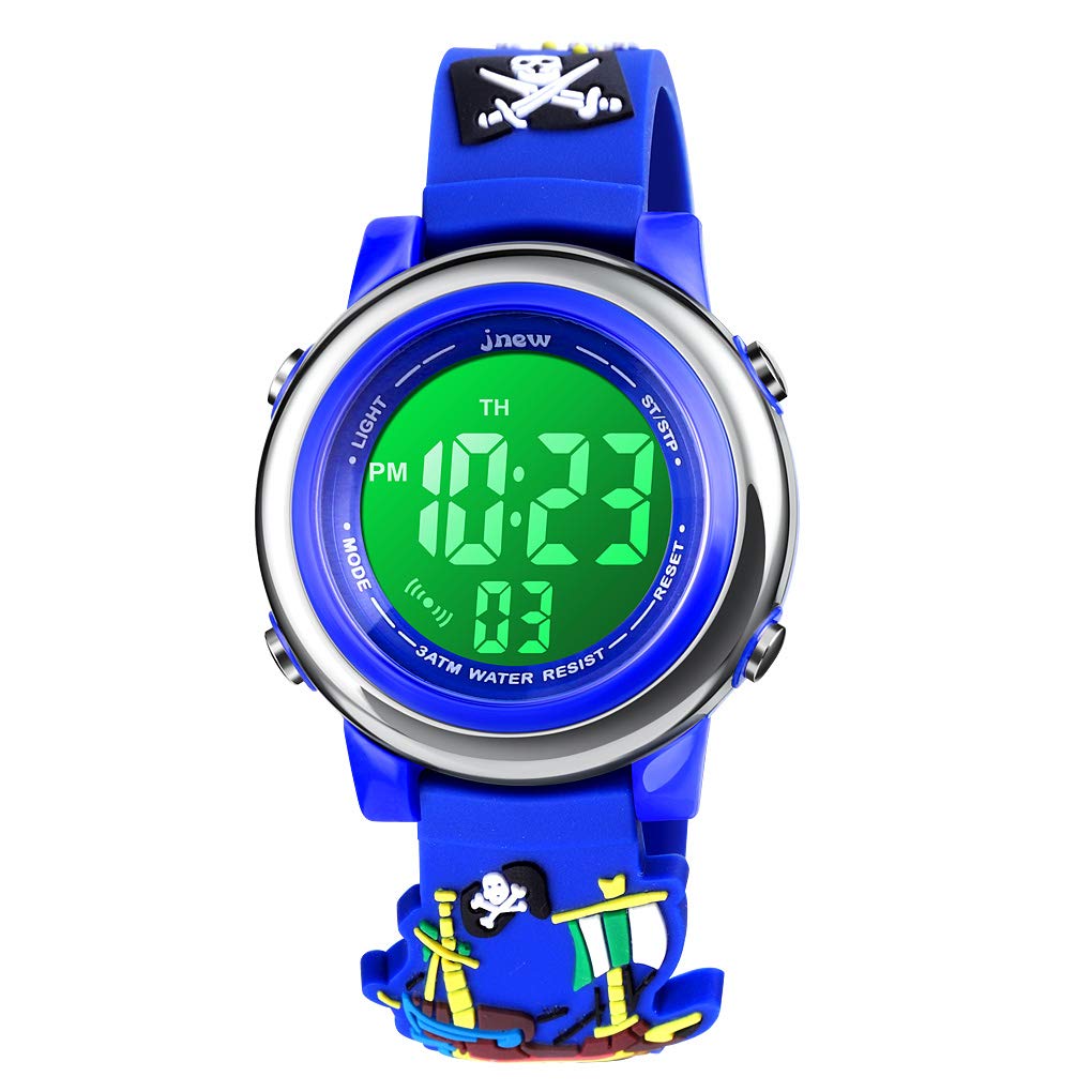 Blue Pirate Gifts for Kids Age 3-10 - Upgrade 3D Cute Cartoon 7 Color Lights Kids Digital Waterproof Sports Outdoor Watches with Alarm Stopwatch for 3-10 Year Boys&girls Little Child - Best Present — image 1