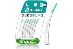 Dr. Emma Dental Picks Mint Curved Soft Rubberized Tooth Picks Easy to Use Brush Picks with Carry Case, 90Ct