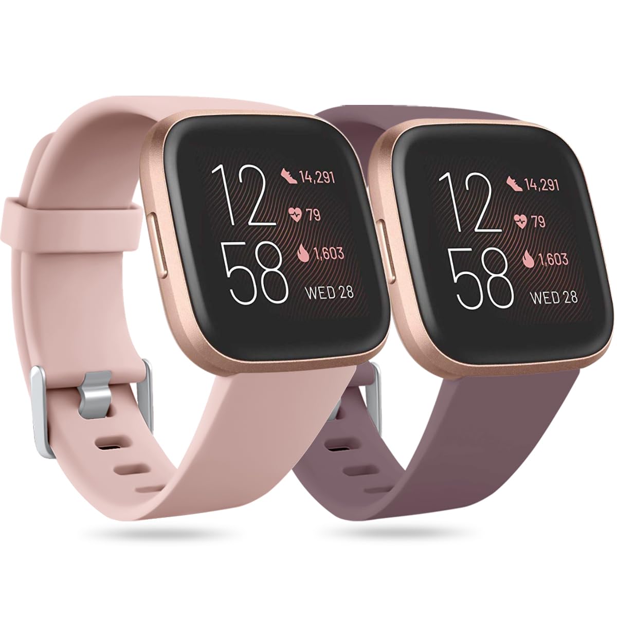 Ouwegaga Strap Compatible with Fitbit Versa Strap/Fitbit Versa 2 Band, Silicone Replacement Band Compatible with Fitbit Versa/Versa Lite, Women Men Small Smoke Purple/Nude Pink