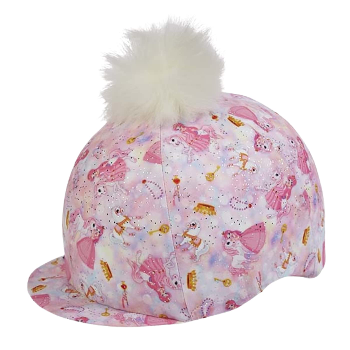 Elico Pink Pony Princess Lycra Riding Hat Cover with Faux Pom Pom for Girls