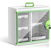 Glosen Lockable Medicine Cabinet with 5 Removable Trays, Wall Mounted &amp; Portable Locking Medicine Cabinet Organizer with Key Lock for Home, Bathroom, Office - Aluminum Alloy Frame(13.6x13.4x6.5Inch)