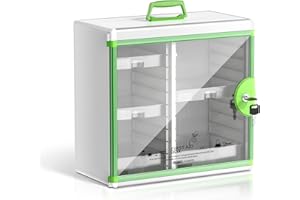Glosen Medicine Cabinet Locking Medicine Cabinet Wall Mounted【 Green 13.6 x 13.4 x 6.5 Inch 】 Portable Storage Container Big Capacity