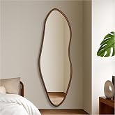 nolsia 22" x 65" Irregular Full Length Mirror Wall Mounted, Walnut-Colored | Wood Framed, Asymmetrical Mirror, Decor Bedroom,