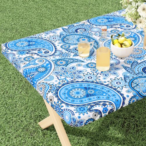 misaya Rectangle Vinyl Tablecloth Blue Paisley 30x96