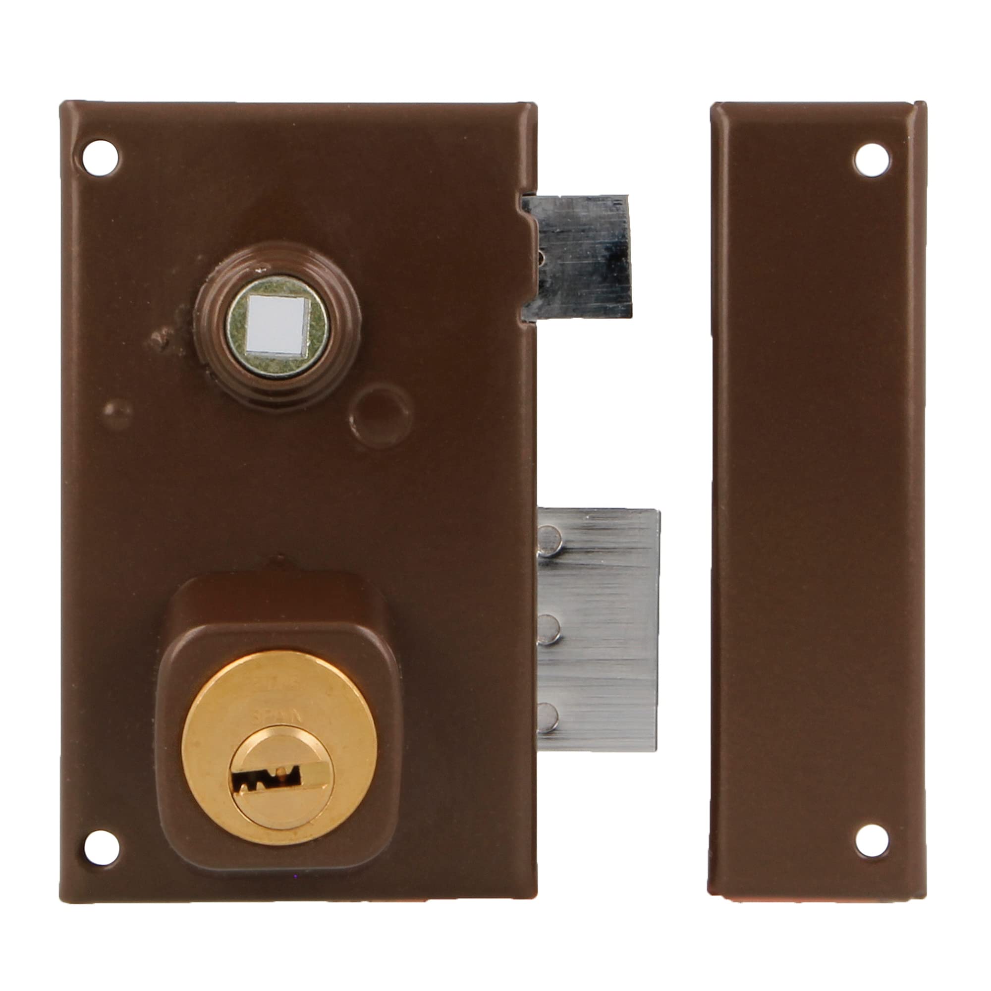 Amig - Right Overfill Lock with Lever, Tongue and Square for Wooden Doors Model 75N | 67 x 112 mm | Security Round Cylinder | Brown Steel