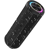 CofunKool Portable Speaker with AUX/TF-Card Input, 16W Loud Stereo Sound, (Ring+Bar) RGB Light, Wireless Bluetooth 5.4, IPX55 Waterproof, TWS Dual Pairing, 3600mAh Battery (Black)