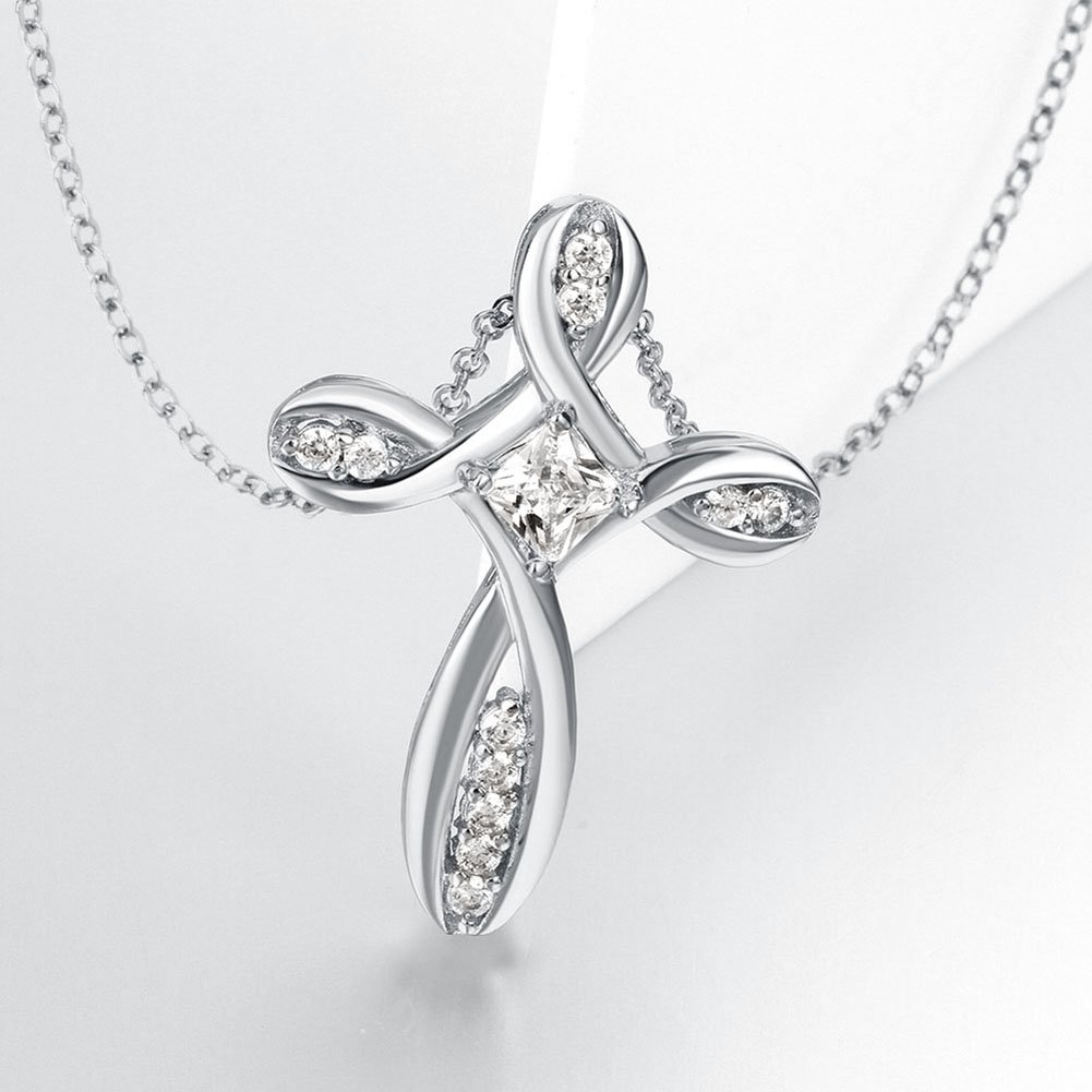 Infinity Cross Pendant Necklace Sterling Silver Plated for Women Zircon Jewelry