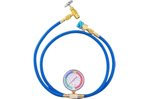 TIGBEAR R1234YF Refrigerant Charge Hose Kit with R1234YF Self-Sealing Can Opener, R1234YF Low Side Quick Coupler, with 1/2’’ LH Can Tap Opener Low Pressure Gauge and 59'' Recharge Hose