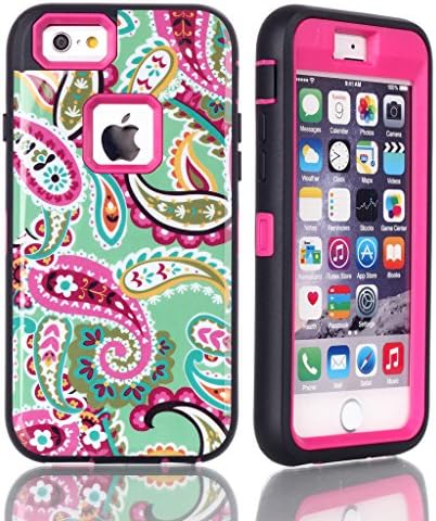 iPhone 5S Case MOUKOU(TM) Unique Paisley Hybrid Impact Case Silicone Cover for iphone5 5S(Y-Hot Pink)