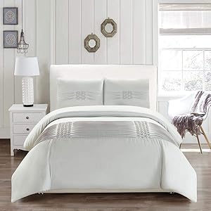 kensie Geonna Hotel Quality Reversible Luxury Comforter Duvet Insert Cover Hypoallergenic | 2 Piece Set | Ruffle Pintuck Collection, | Twin Size |, Glacier Grey