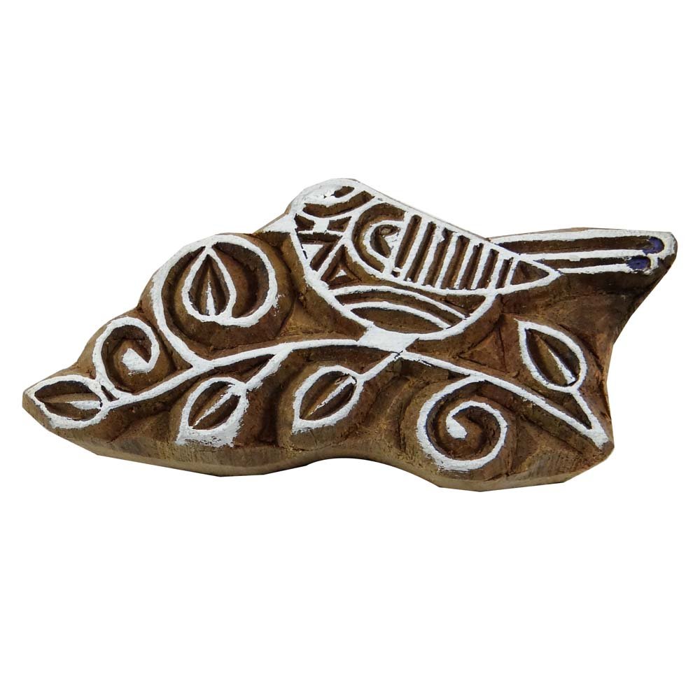 Knitwit Bird Stamp Indian Wood Stamps Handcraved Brown Printing Block Textile Stamp