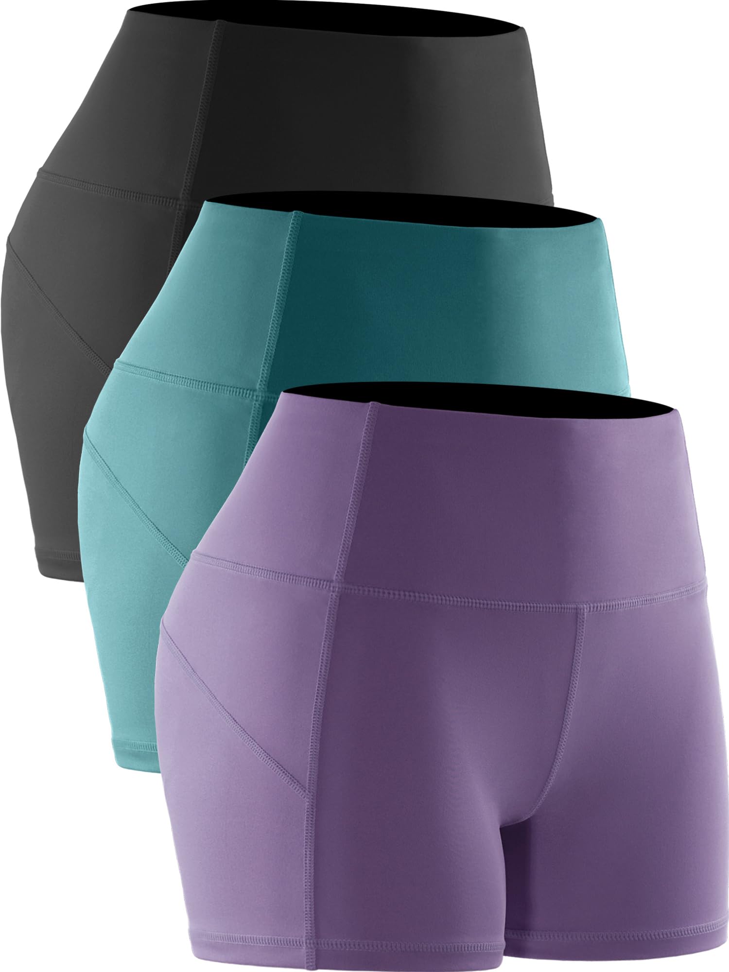 Photo 1 of CADMUS Women's High-Waisted Spandex Athletic Shorts for Yoga, Running, Volleyball, Cheer & Biker Shorts,3 Pack,11,Black & Lavender & Turquoise,Medium