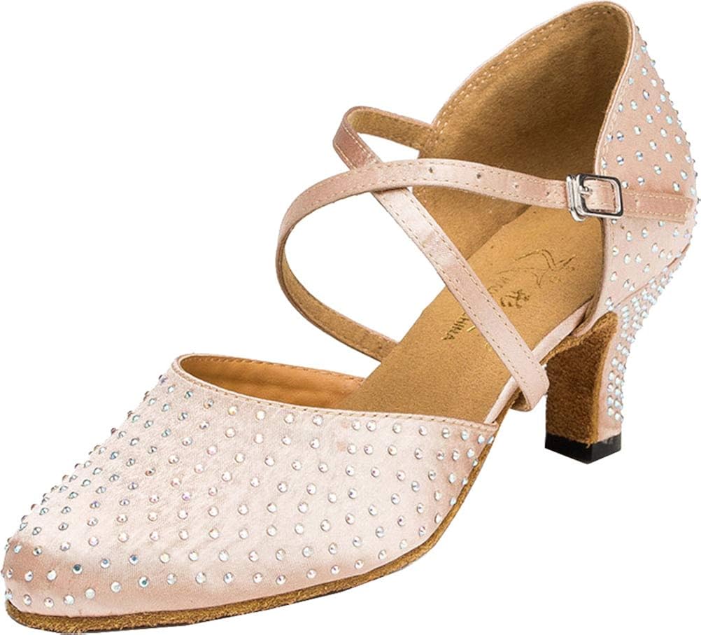 Womens Ballroom Dancing Shoes Body Strap Round Toe Kitten Heel Dance