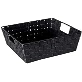 Simplify Large Shelf Woven Strap Tote | Decorative Storage Basket | Built in Handles | Organization | Closet | Bedroom | Bathroom | Nursery | Accessories | Toys | Gifts | 1 Pack | Black