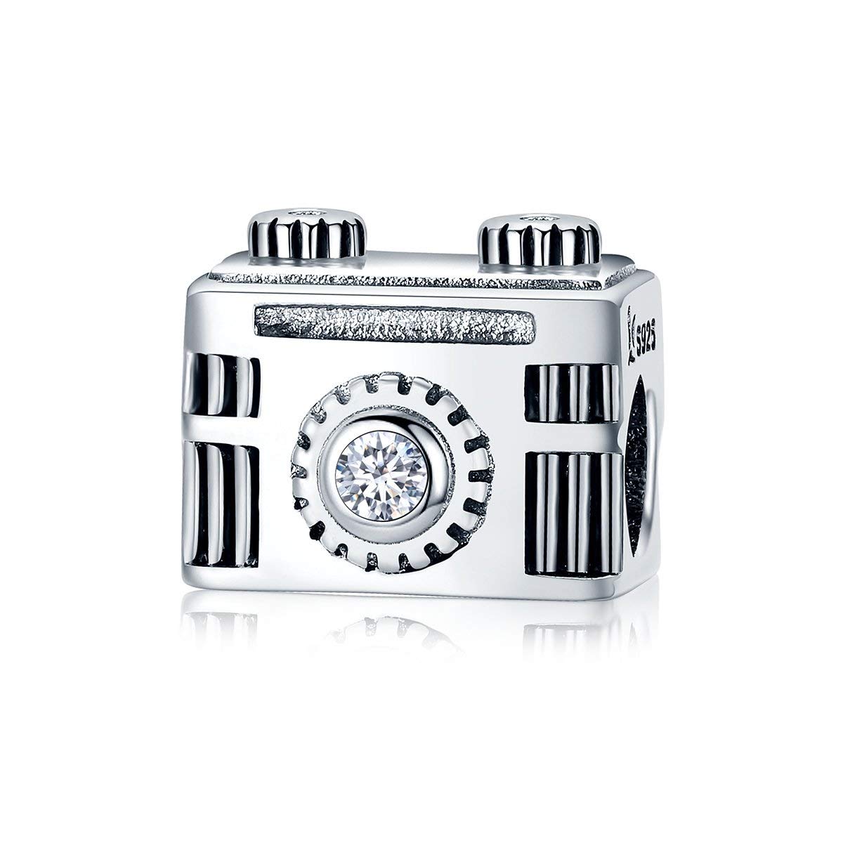 FeatherWish 925 Sterling Silver Love My Camera Photography Family Love Travel Holiday Bead Charm With Cubic Zirconia Compatible With Pandora Bracelet (CAMERA)
