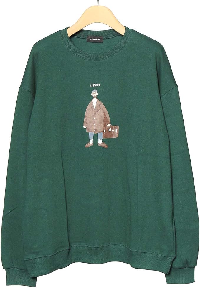 Amazon スウェット スエット トレーナー Leon レオン Mathilda マチルダ フロントプリント ペインティングタッチ イラスト プリント 映画 主人公 キャラクター グリーン レオン トレーナー パーカー 通販