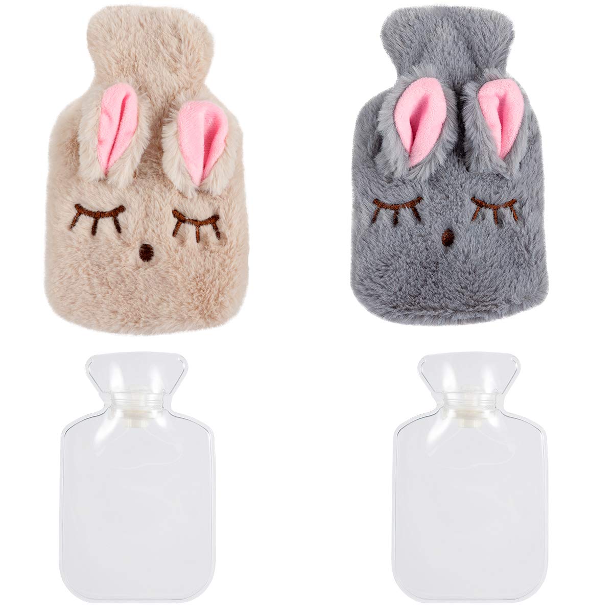 Madholly 2 Pcs Hot Water Bottle Bag with Soft Cozy Cute Rabbit Cover