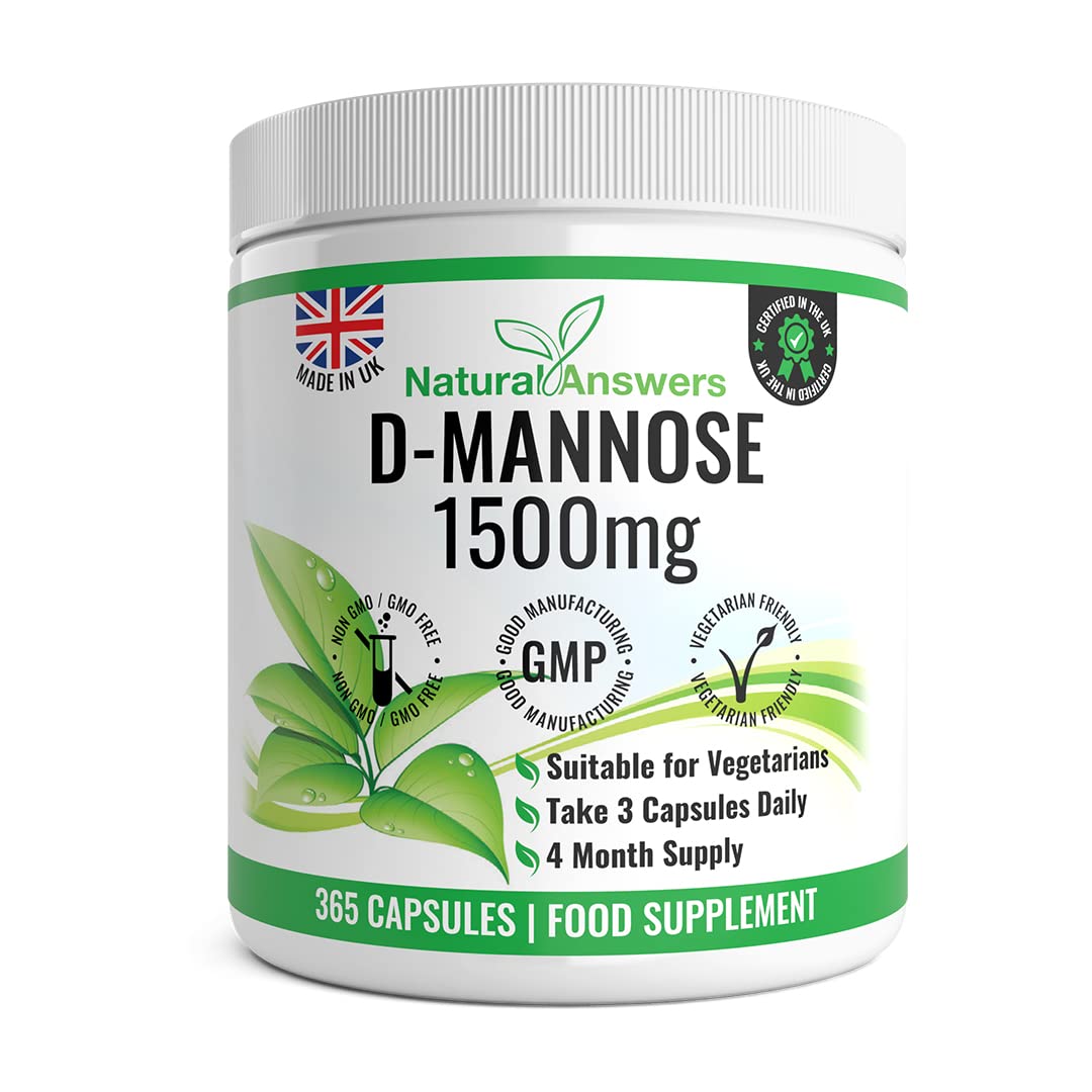 D-Mannose | 365 Capsules | Max Strength 1500mg per Serving - Precision DMannose - Vegetarian Capsules not Tablets or Pills, Made in The UK (365 Count (Pack of 1))